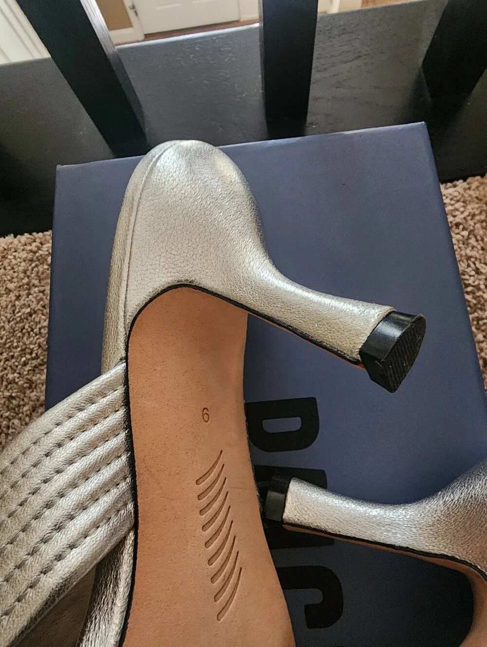PAIGE Metallic Silver Cross-Strap Slide Heels